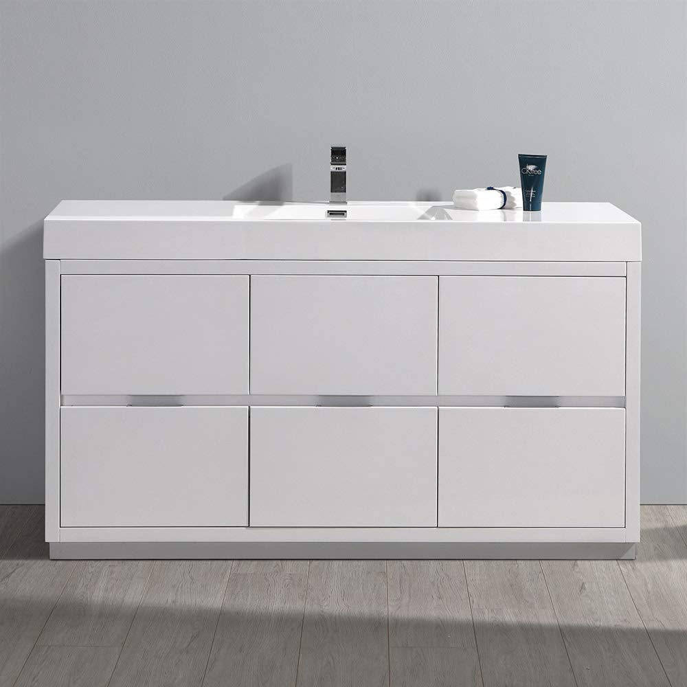 Fresca FCB8460WH-I Fresca Valencia 60" Glossy White Free Standing Modern Bathroom Vanity