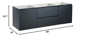 Fresca FCB8360GG Fresca Valencia 60" Dark Slate Gray Wall Hung Single Sink Modern Bathroom Cabinet