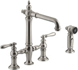 Kohler 76519-4-VS K-76519-4-VS Artifacts Deck-Mount Bridge Kitchen Sink Faucet with Lever Handles and sidespray Vibrant Stainless