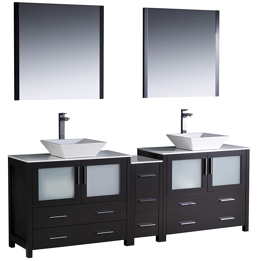 Fresca FVN62-361236GR-VSL Fresca Torino 84" Gray Modern Double Sink Bathroom Vanity w/ Side Cabinet & Vessel Sinks