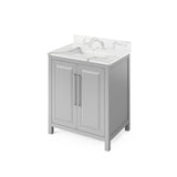 Jeffrey Alexander VKITCAD30WHSGR 30" White Cade Vanity, Steel Grey Cultured Marble Vanity Top, undermount rectangle bowl