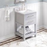 Jeffrey Alexander VKITWAV24GRWCR 24" Grey Wavecrest Vanity, White Carrara Marble Vanity Top, undermount rectangle bowl