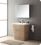 Fresca FCB8532WK-I Fresca Milano 32" White Oak Modern Bathroom Cabinet w/ Integrated Sink