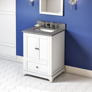 Jeffrey Alexander VKITADD24WHSGR 24" White Addington Vanity, Steel Grey Cultured Marble Vanity Top, undermount rectangle bowl