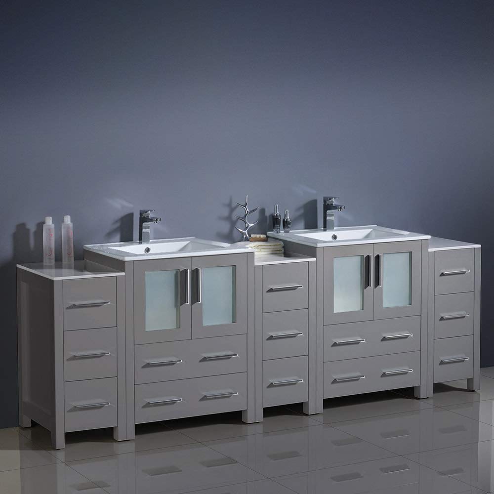 Fresca FCB62-72WH-I Fresca Torino 84" White Modern Double Sink Bathroom Cabinets w/ Integrated Sinks