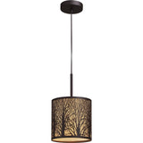 Elk Home Woodland Sunrise Mini Pendant - 1-Light in Aged Bronze Finish, with Aged Bronze Metal Shade with Off-White Fabric Liner, Modern/Contemporary Style