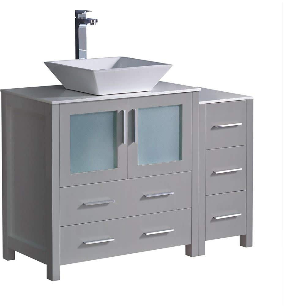 Fresca FCB62-3012GR-CWH-V Fresca Torino 42" Gray Modern Bathroom Cabinets w/ Top & Vessel Sink