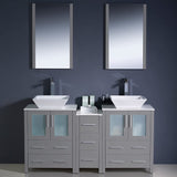 Fresca FVN62-241224GR-VSL Fresca Torino 60" Gray Modern Double Sink Bathroom Vanity w/ Side Cabinet & Vessel Sinks