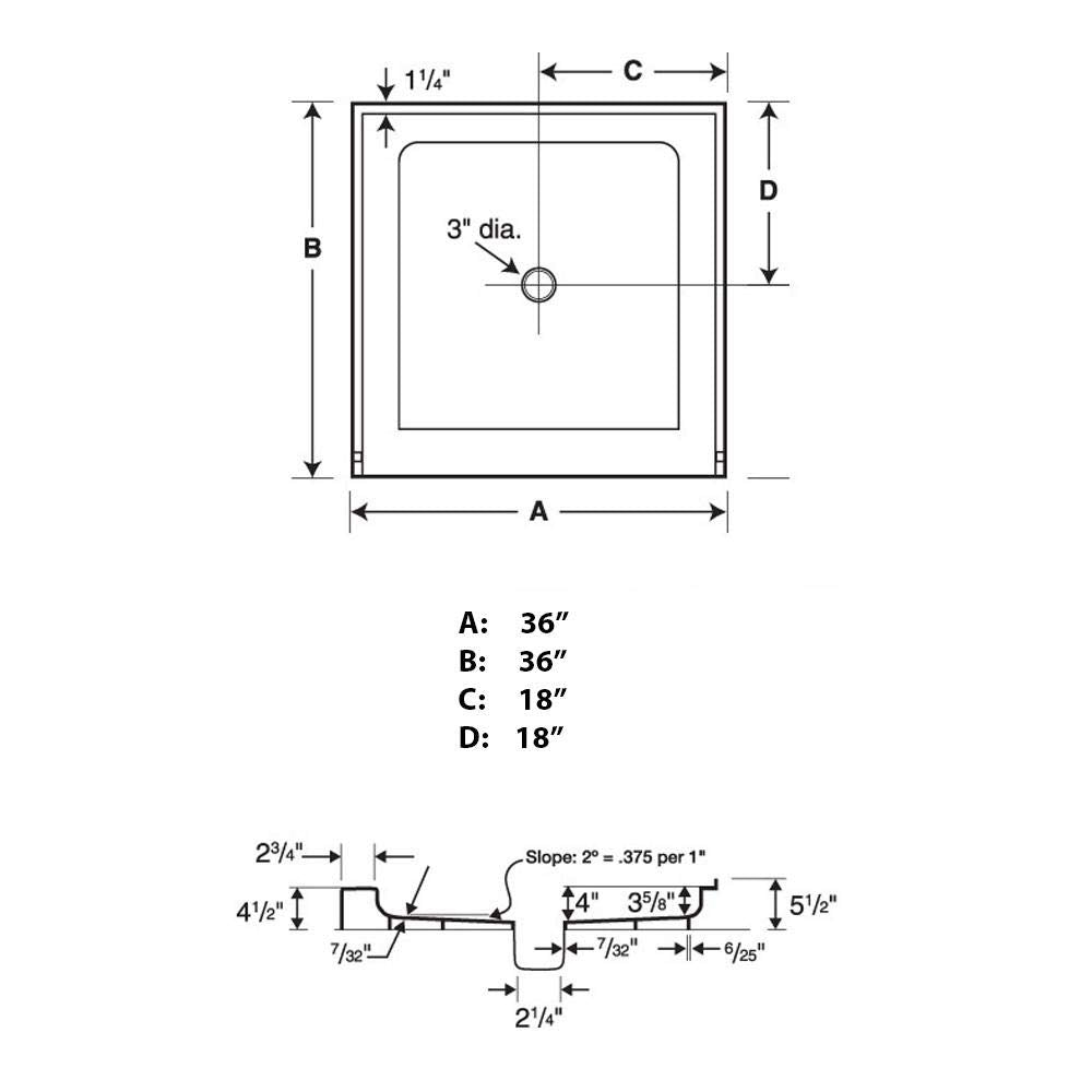 Swanstone SS-3636 36 x 36 Swanstone Alcove Shower Pan with Center Drain in White SF03636MD.010