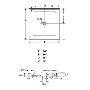 Swanstone SS-3636 36 x 36 Swanstone Alcove Shower Pan with Center Drain in White SF03636MD.010