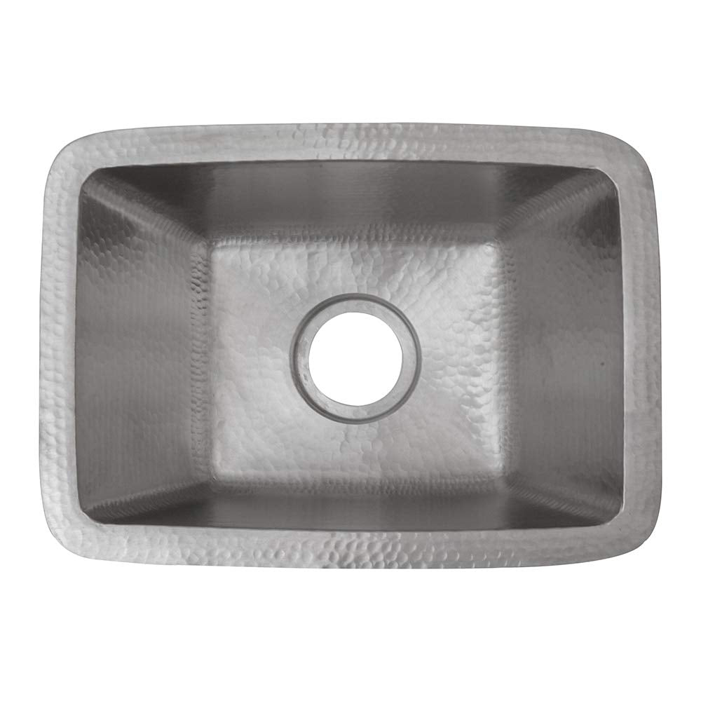 Premier Copper Products BRECEN3 17-Inch Rectangle Copper Prep Sink in Nickel w/ 3.5-Inch Drain Opening