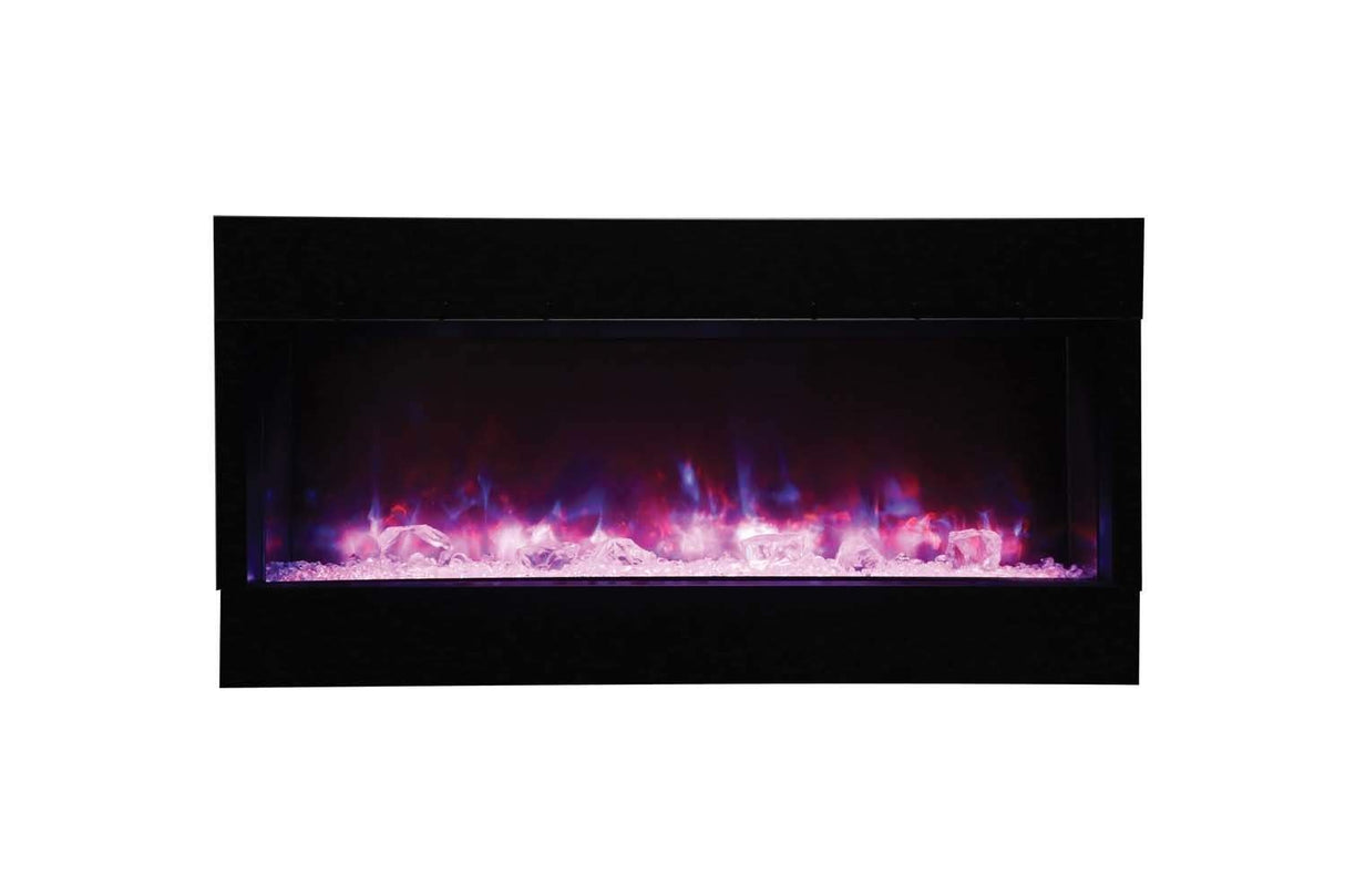 Amantii 50-TRV-SLIM Trv View Slim Smart Electric - 50" Indoor / Outdoor WiFi Enabled 3 Sided Fireplace Featuring a depth of 10 5/8", MultiFunction Remote Control, Multi Speed Flame Motor, and a 10 piece Birch Log Set