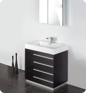 Fresca FVN8030BW Fresca Livello 30" Black Modern Bathroom Vanity w/ Medicine Cabinet