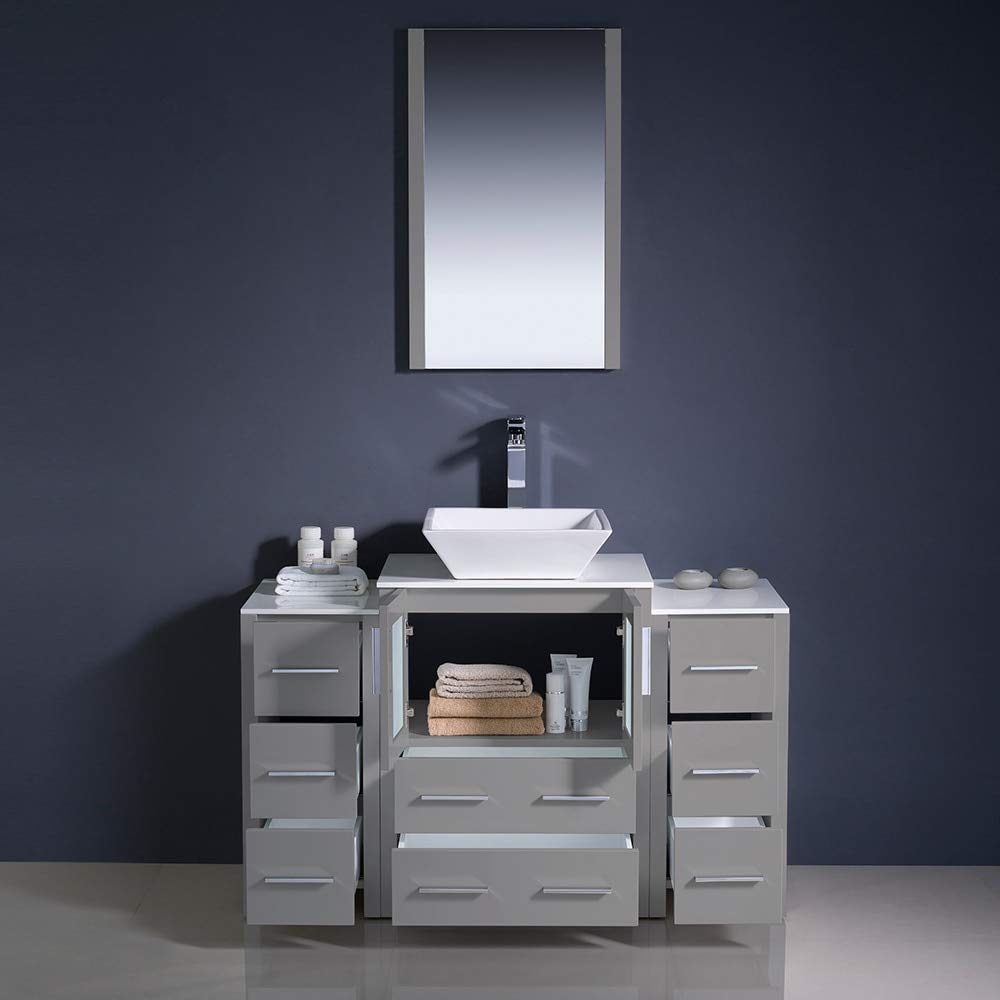 Fresca FVN62-122412GR-VSL Fresca Torino 48" Gray Modern Bathroom Vanity w/ 2 Side Cabinets & Vessel Sink