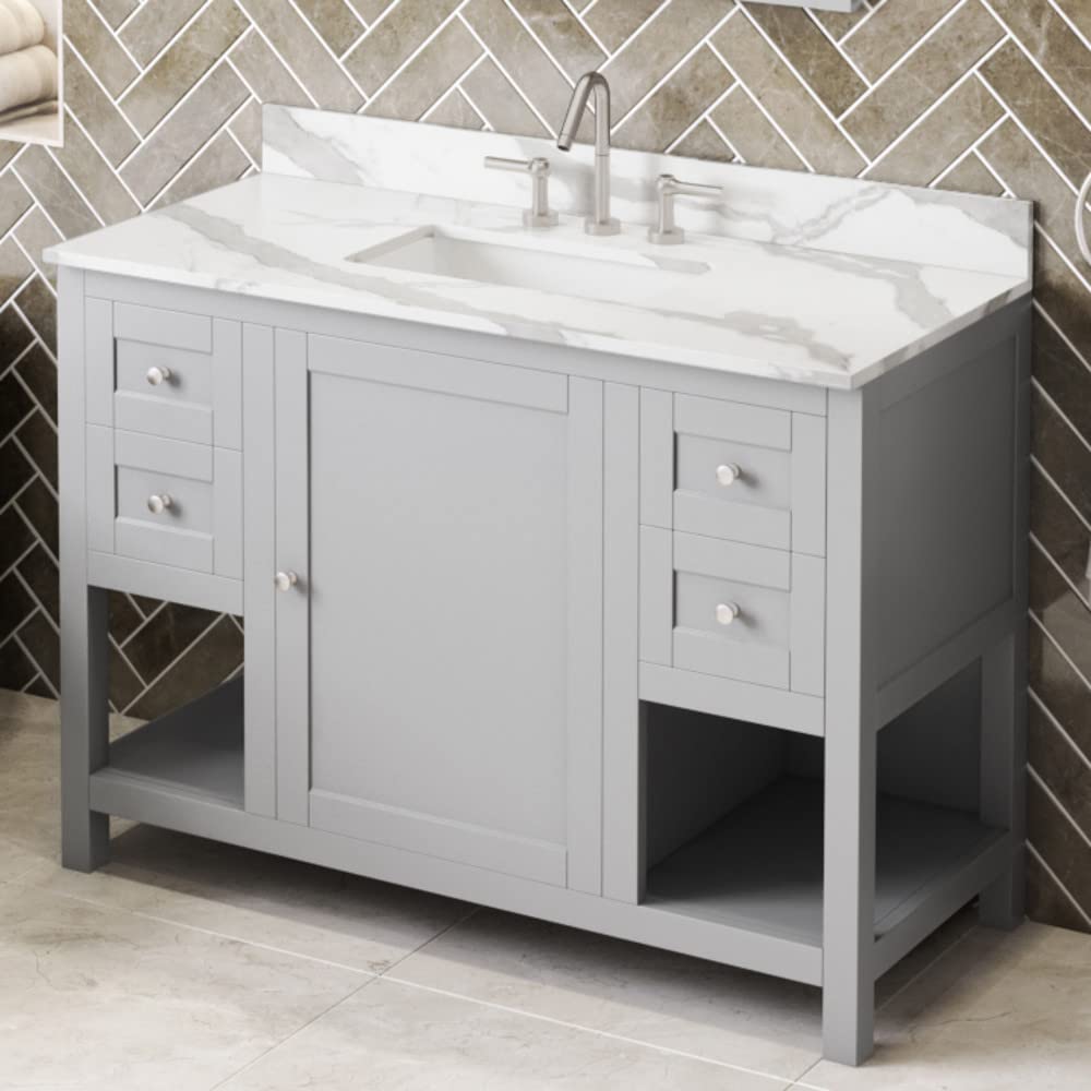 Jeffrey Alexander VKITAST48GRCQR 48" Grey Astoria Vanity, Calacatta Vienna Quartz Vanity Top, undermount rectangle bowl