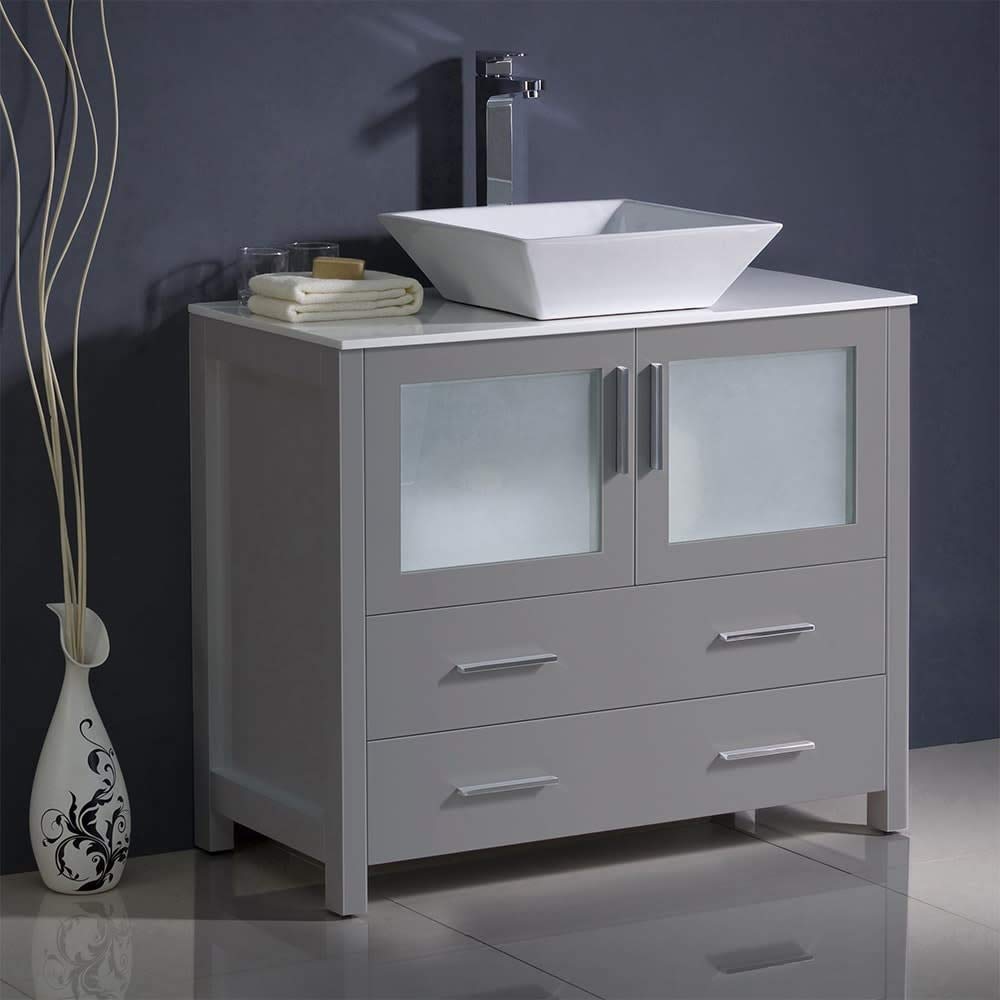 Fresca FCB6236ES-CWH-V Fresca Torino 36" Espresso Modern Bathroom Cabinet w/ Vessel Sink