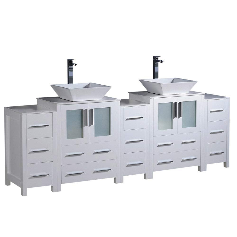 Fresca FCB62-72WH-CWH-V Fresca Torino 84" White Modern Double Sink Bathroom Cabinets w/ Tops & Vessel Sinks