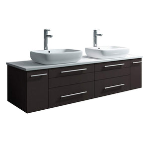 Fresca FCB6160ES-VSL-D-CWH-V Fresca Lucera 60" Espresso Wall Hung Modern Bathroom Cabinet w/ Top & Double Vessel Sinks
