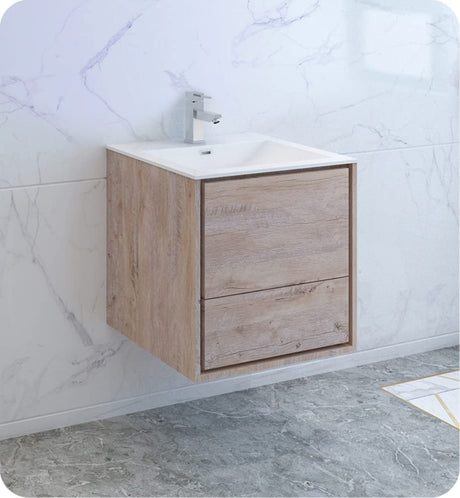 Fresca FCB9224RNW-I Fresca Catania 24" Rustic Natural Wood Wall Hung Modern Bathroom Cabinet w/ Integrated Sink