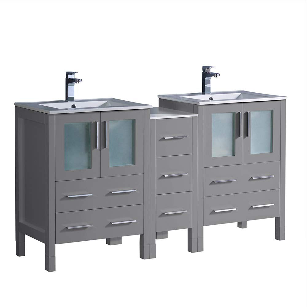 Fresca FCB62-241224GR-I Fresca Torino 60" Gray Modern Double Sink Bathroom Cabinets w/ Integrated Sinks