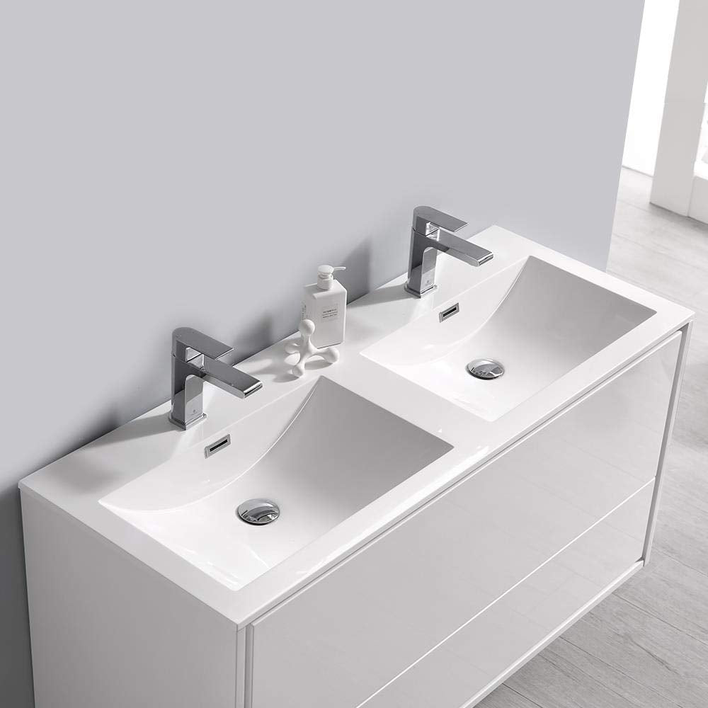 Fresca FVN9248WH-D Fresca Catania 48" Glossy White Wall Hung Double Sink Modern Bathroom Vanity w/ Medicine Cabinet