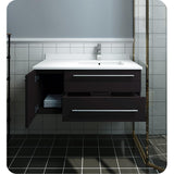 Fresca FCB6136GR-UNS-R-CWH-U Fresca Lucera 36" Gray Wall Hung Modern Bathroom Cabinet w/ Top & Undermount Sink - Right Version