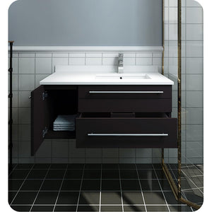 Fresca FCB6136GR-UNS-R-CWH-U Fresca Lucera 36" Gray Wall Hung Modern Bathroom Cabinet w/ Top & Undermount Sink - Right Version