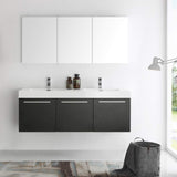 Fresca FVN8093WH-D Fresca Vista 60" White Wall Hung Double Sink Modern Bathroom Vanity w/ Medicine Cabinet