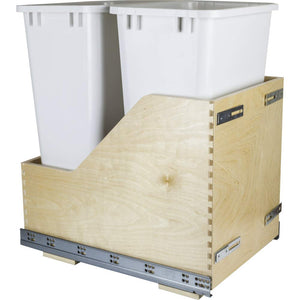 Hardware Resources CDM-WBMD50WH Double 50 Quart Bottom-Mount Soft-close Trashcan Pullout for Door Mounting, Includes Two White Cans
