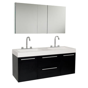 Fresca FVN8013BW Fresca Opulento 54" Black Modern Double Sink Bathroom Vanity w/ Medicine Cabinet