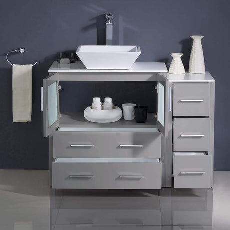 Fresca FCB62-3012GR-CWH-V Fresca Torino 42" Gray Modern Bathroom Cabinets w/ Top & Vessel Sink