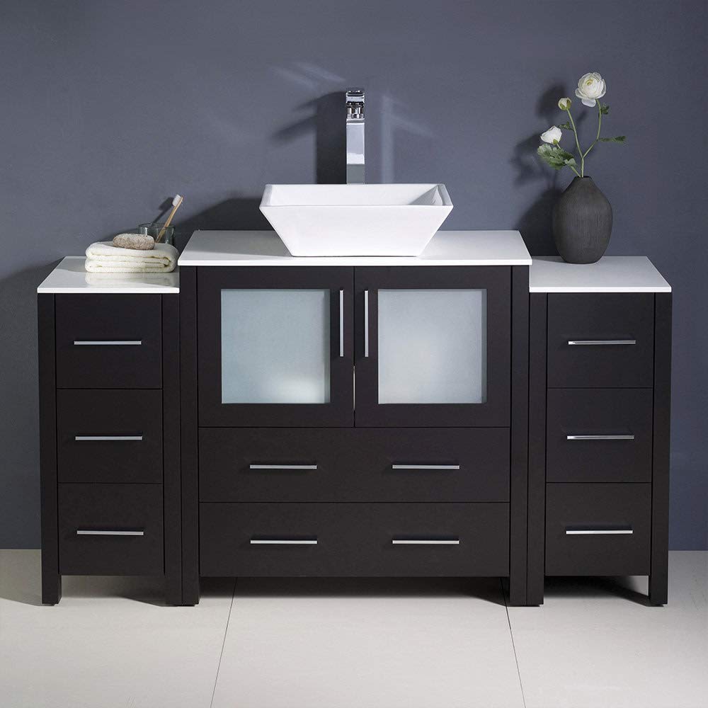 Fresca FCB62-123012ES-CWH-V Fresca Torino 54" Espresso Modern Bathroom Cabinets w/ Top & Vessel Sink