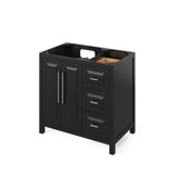 Jeffrey Alexander VKITCAD36BKBGR 36" Black Cade Vanity, left offset, Black Granite Vanity Top, undermount rectangle bowl