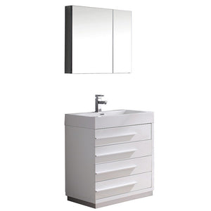 Fresca FVN8030WH Fresca Livello 30" White Modern Bathroom Vanity w/ Medicine Cabinet
