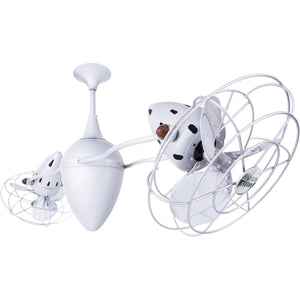 Matthews Fan AR-WH-MTL Ar Ruthiane 360° dual headed rotational ceiling fan in gloss white finish with metal blades.