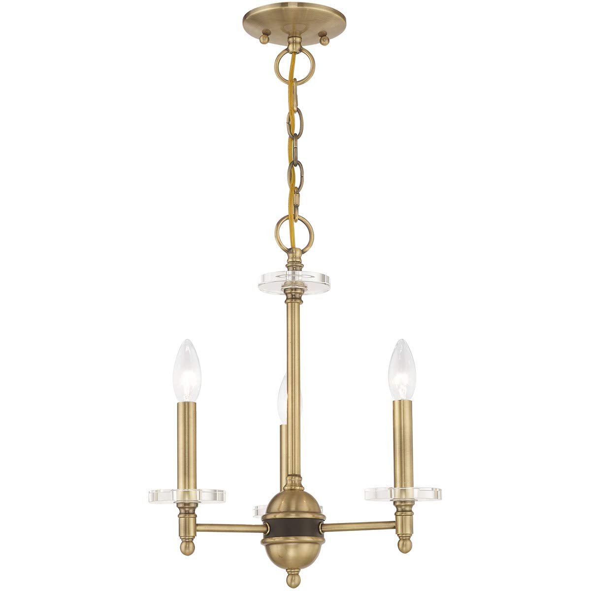 Livex Lighting 42703-01 Bancroft - Three Light Mini Chandelier, Antique Brass Finish with Clear Bobeche Crystal