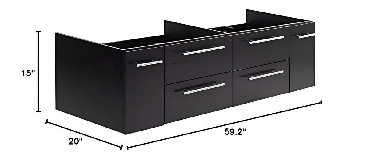 Fresca FCB6160ES-UNS-D Fresca Lucera 60" Espresso Wall Hung Double Undermount Sink Modern Bathroom Cabinet