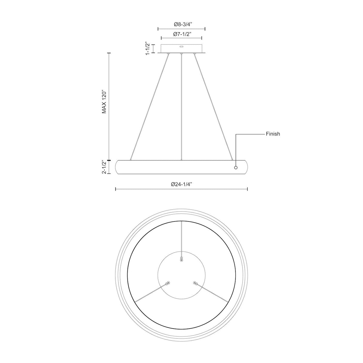 Kuzco PD82724-BK CORTANA 24" PD Black 120V TRIAC/ELV LED 3000K 90CRI 42W