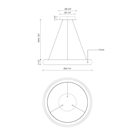 Kuzco PD82724-BK CORTANA 24" PD Black 120V TRIAC/ELV LED 3000K 90CRI 42W