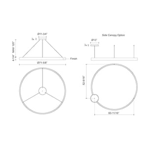 Kuzco PD22772-WH HALO 72" PD White 120V TRIAC/ELV LED 3000K 90CRI 185W