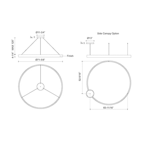 Kuzco PD22772-BK HALO 72" PD Black 120V TRIAC/ELV LED 3000K 90CRI 185W