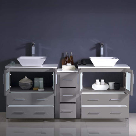 Fresca FCB62-301230WH-CWH-V Fresca Torino 72" White Modern Double Sink Bathroom Cabinets w/ Tops & Vessel Sinks