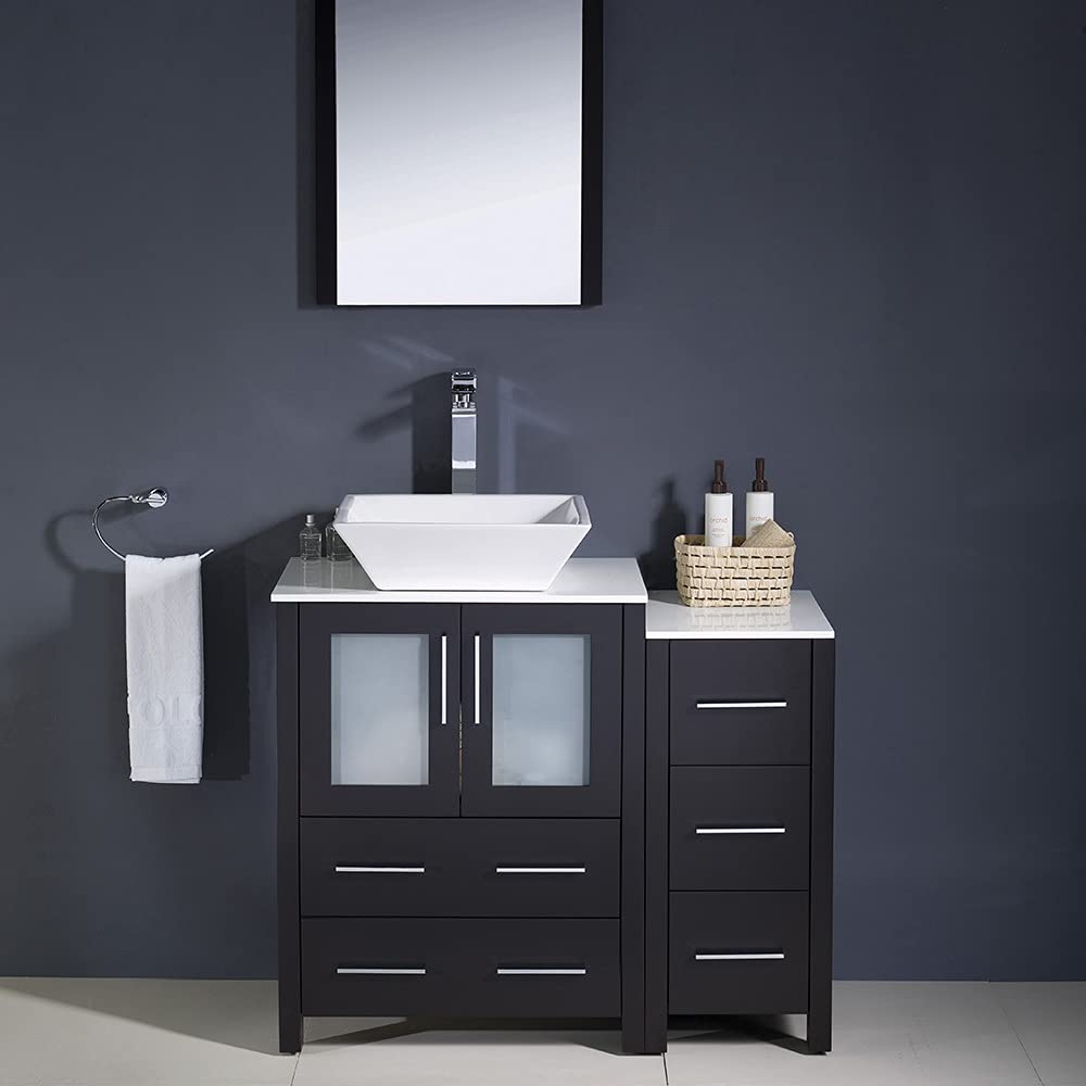 Fresca FVN62-2412GR-VSL Fresca Torino 36" Gray Modern Bathroom Vanity w/ Side Cabinet & Vessel Sink