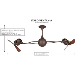 Matthews Fan IV-BN-WD Italo Ventania 360° dual headed rotational ceiling fan in brushed nickel with solid sustainable mahogany wood blades.