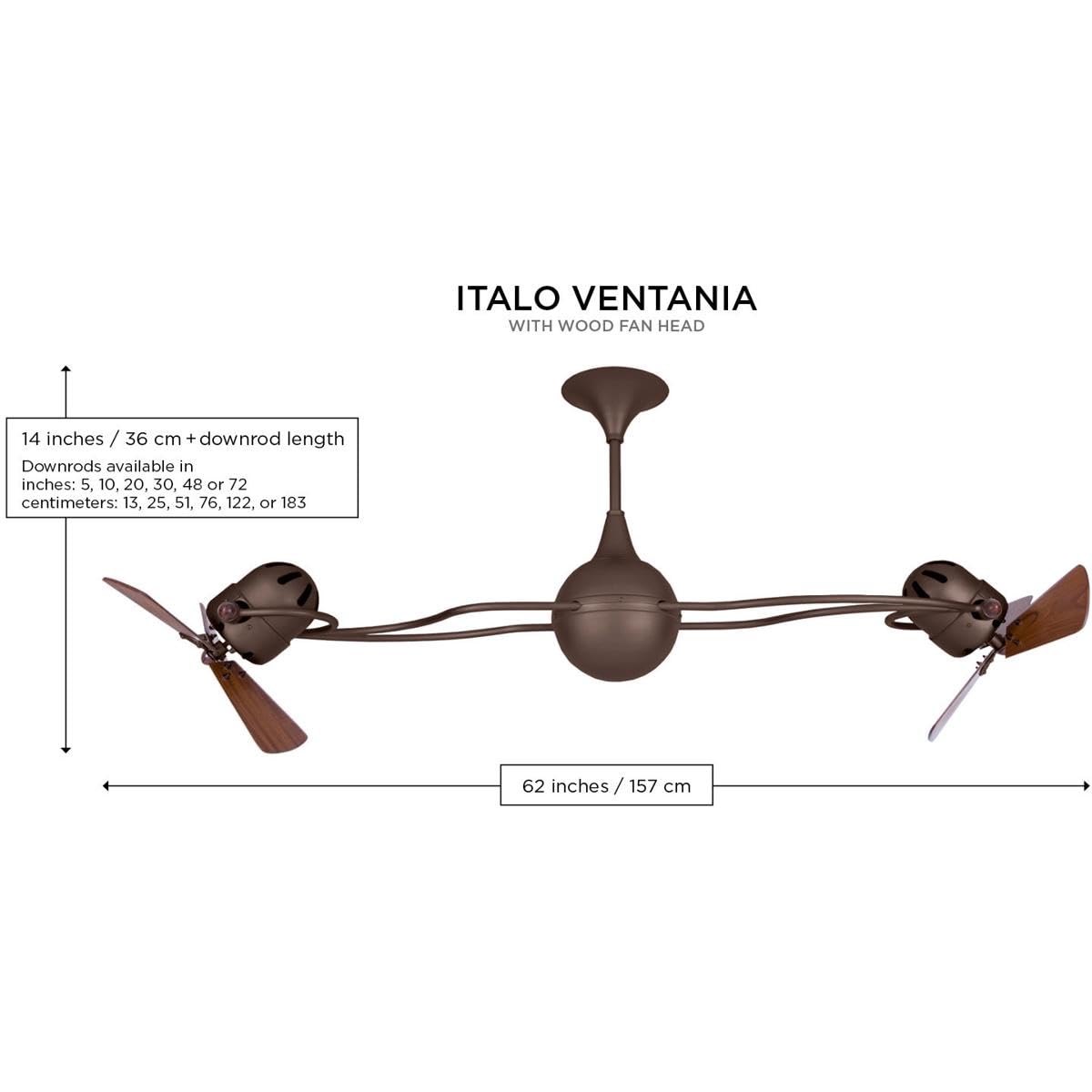 Matthews Fan IV-CR-WD Italo Ventania 360° dual headed rotational ceiling fan in polished chrome finish with solid sustainable mahogany wood blades.