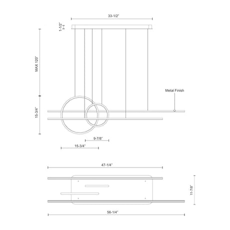 Kuzco MP14956-WH CHUTE CALYPSO 56" MP White 120V TRIAC/ELV LED 3000K 90CRI 72W