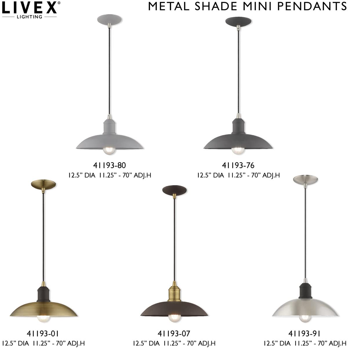 Livex Lighting 41193-07 Metal Shade - 12.5" One Light Mini Pendant, Bronze Finish with Bronze Metal Shade