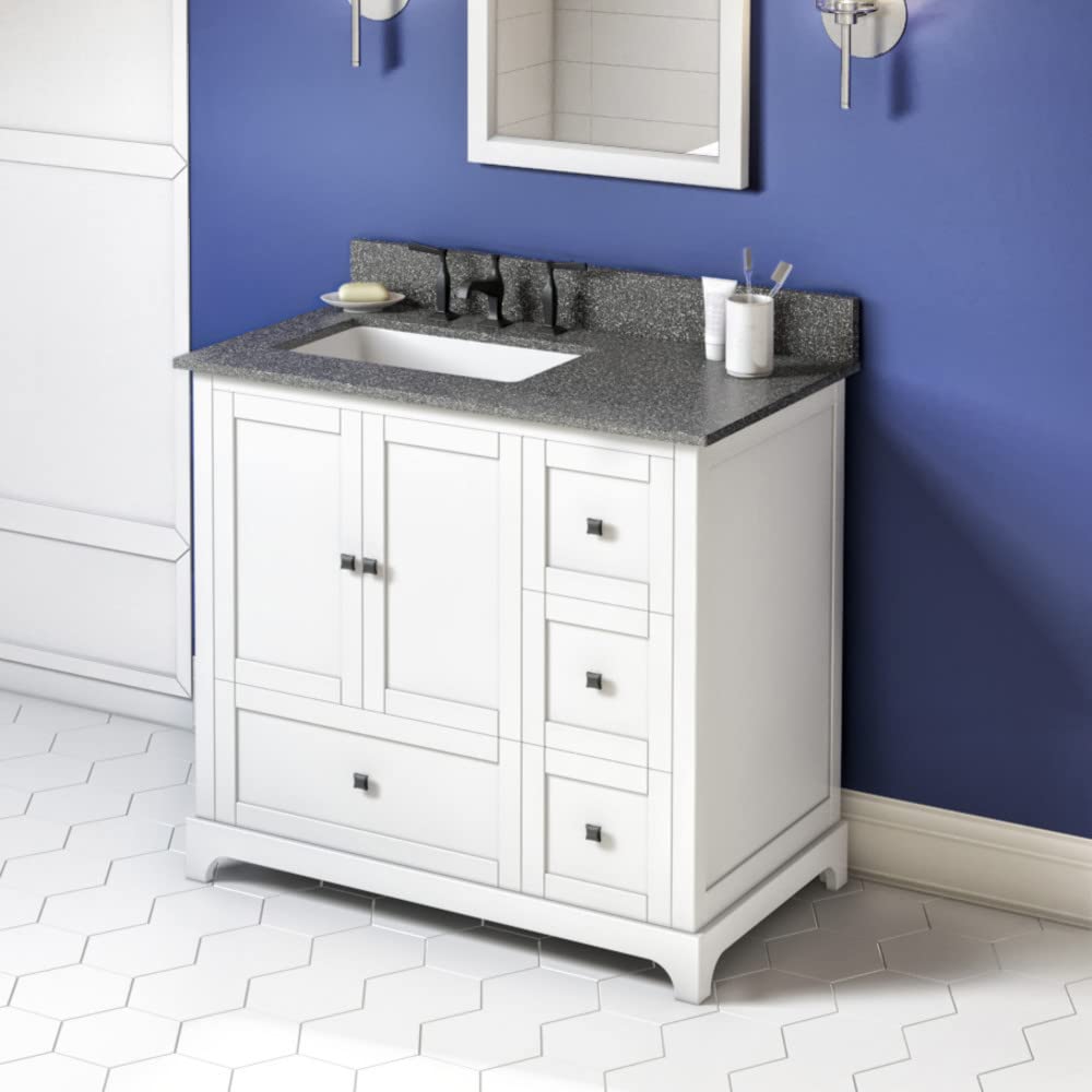 Jeffrey Alexander VKITADD36WHBOR 36" White Addington Vanity, left offset, Boulder Vanity Cultured Marble Vanity Top, undermount rectangle bowl