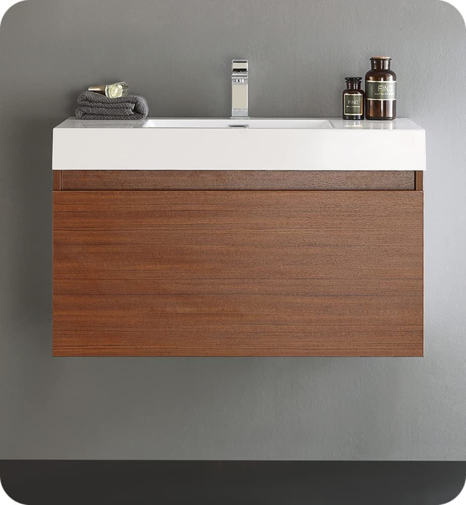 Fresca FCB8008TK Fresca Mezzo 36" Teak Wall Hung Modern Bathroom Cabinet