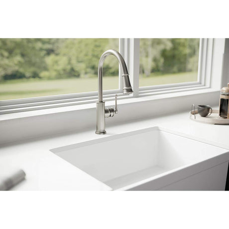 Elkay LKEC2031LS Single Hole Kitchen Faucet with Pull-down Spray and Forward Only Lever Handle, Lustrous Steel